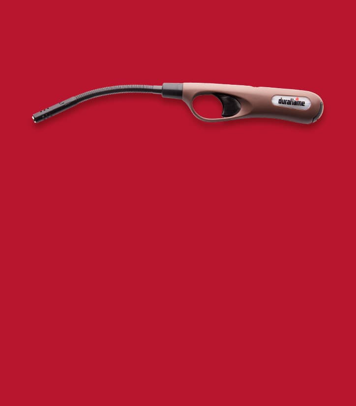 WIND RESISTANT FLEX NECK UTILITY LIGHTER in brown on a duraflame red background