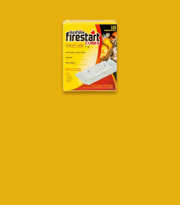 FIRESTART® CUBES FIRESTARTERS box with a mustard yellow background