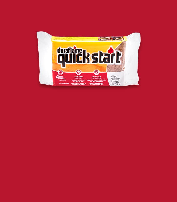QUICK START® FIRELIGHTERS package on deep red background