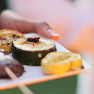  Grilled Vegetable Kabobs on a plate 