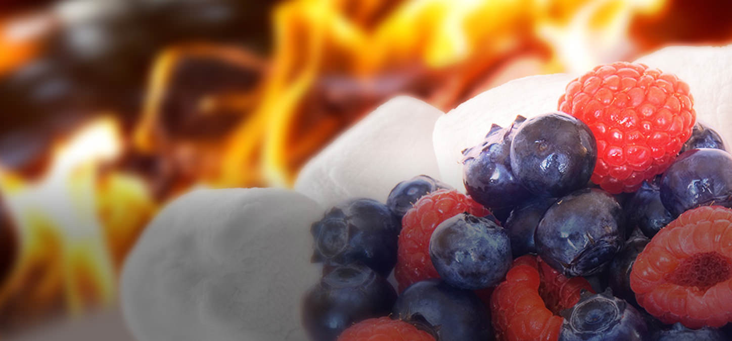 Red, White and Goo S'mores with marshmallows and berries by duraflame