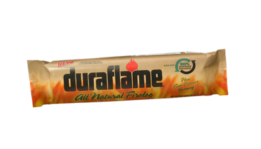 The first duraflame all natural firelog made with all natural renewable materials single log packaging from 2004