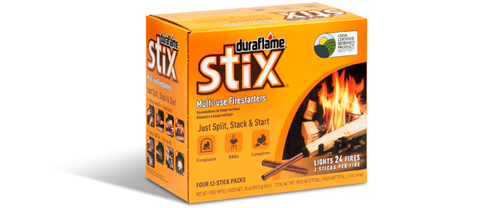Case of 4,12 stick packs of duraflame stix firelighters packaging
