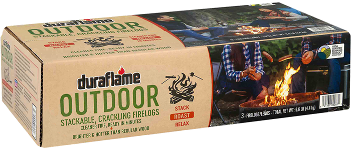 DURAFLAME® OUTDOOR FIRELOGS BOX of 3 stackable, Crackling firelogs