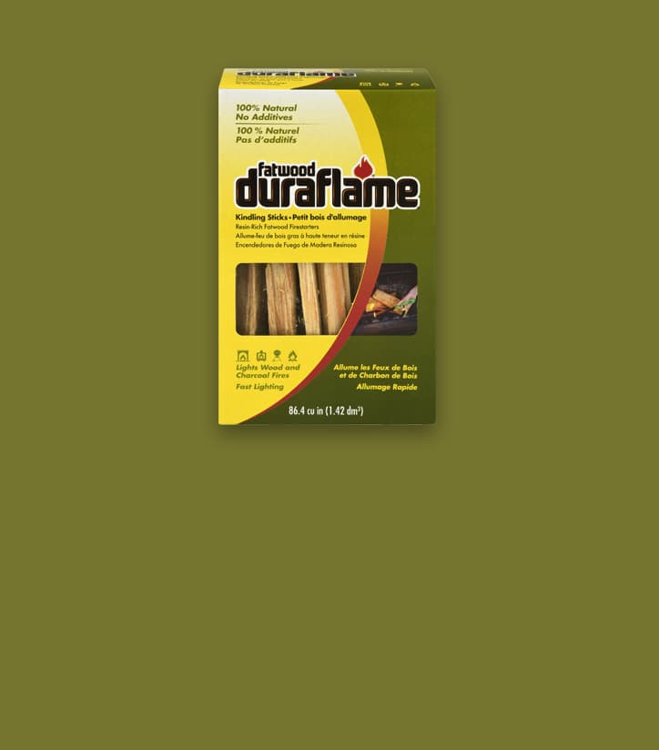 DURAFLAME® FATWOOD FIRESTARTERS box on a sage green background
