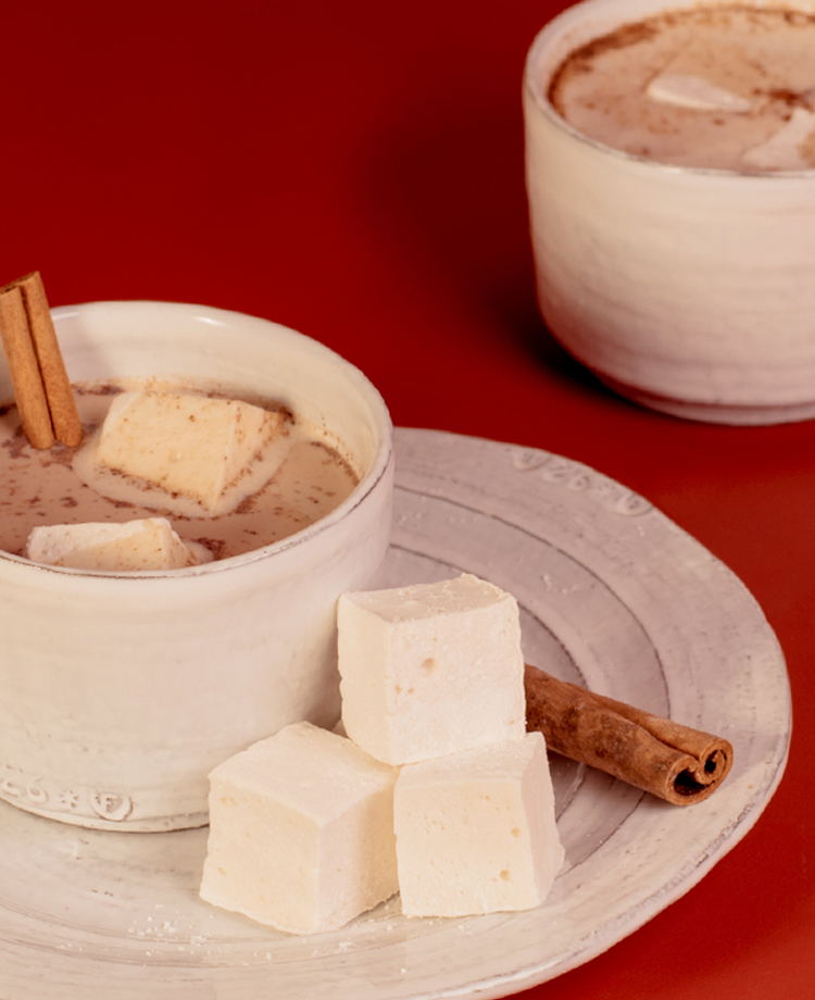Spiced Hot Cocoa with Homemade Marshmallows garnished with a cinnamon stick