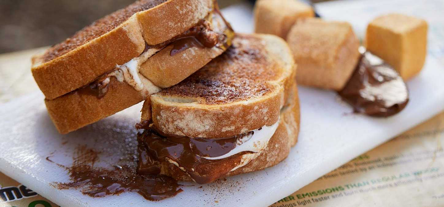 Roasted marshmallows and melted chocolate sandwiched between cinnamon toast