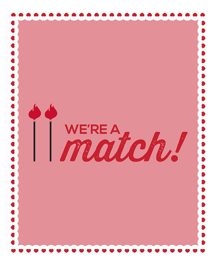 Valentine's Day card with duraflame flames on matches that says 