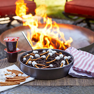 Pudding dessert by a fire pit