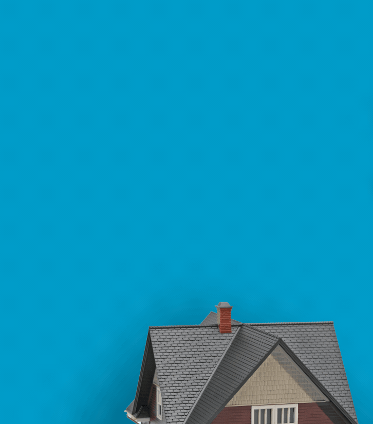 Animated image of clouds moving in blue sky above a house with chimney